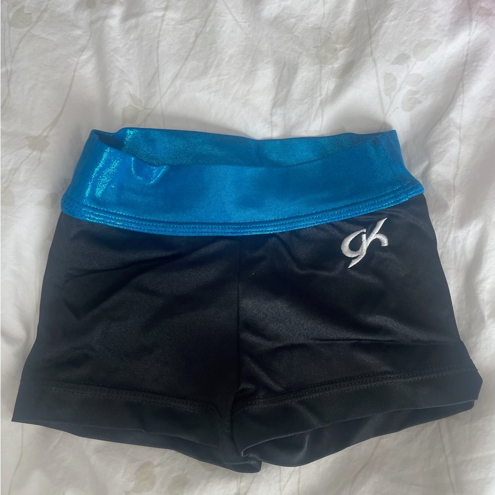 GK Black Bike Shorts with Shiny Blue Waistband